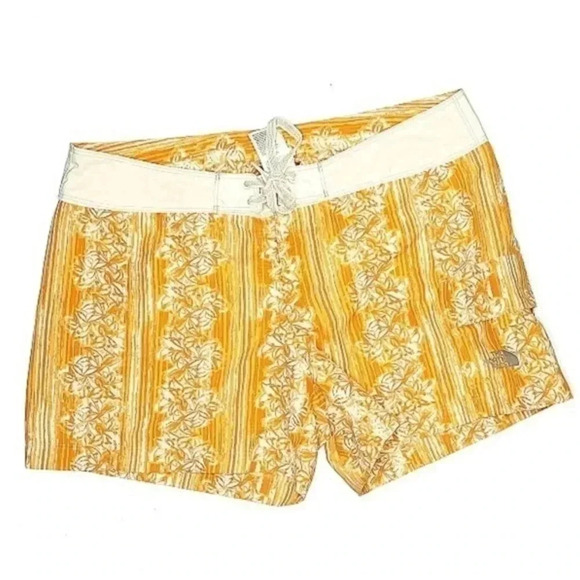 The North Face Swim Shorts Womens Size 6 Board Shorts Drawstring Yellow Floral - Picture 1 of 2
